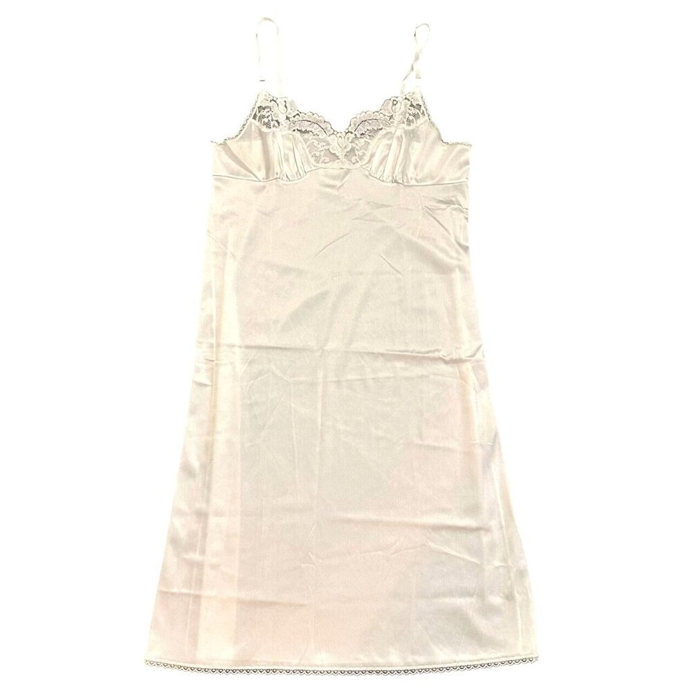 Vintage Vassarette Ivory Lace Trim Nylon Full Slip Dress Size 44 Adjustable Stra